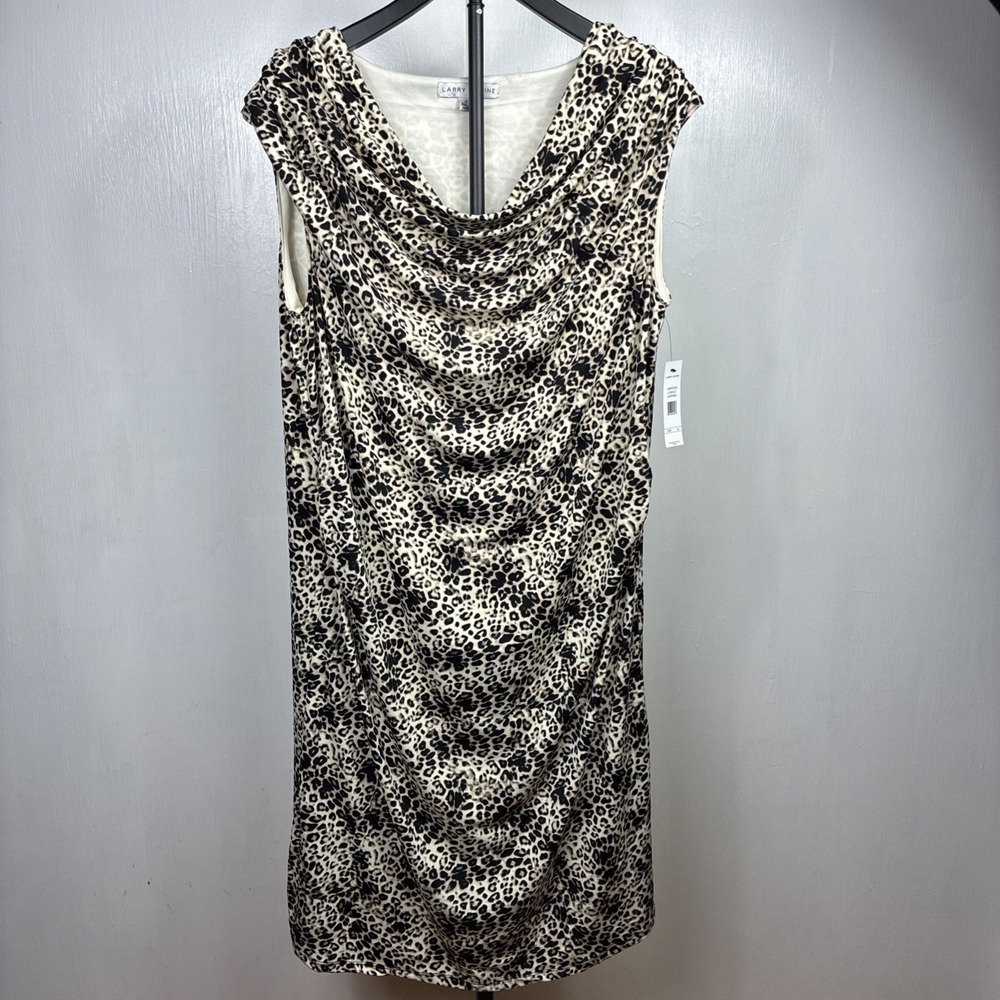 Larry Levine NWT  Wom 2X Animal Print Sleeveless Swoop Neck Dress Career